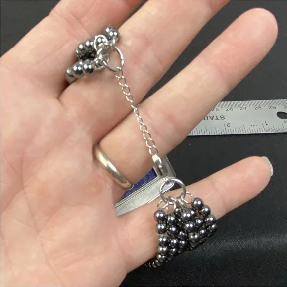 Hanmdade Bracelet Red Blue Enamel Hematite Beads Lapis Lazuli Stone 7" to 8" - Picture 10 of 14